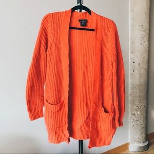 Knit Cardigan Sweater with Pockets, Orange